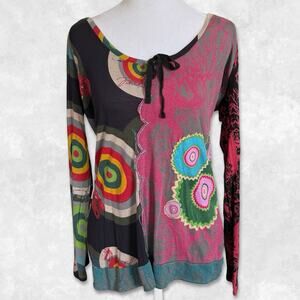 Y2K Desigual Multi Print Long Sleeve Top Size XL